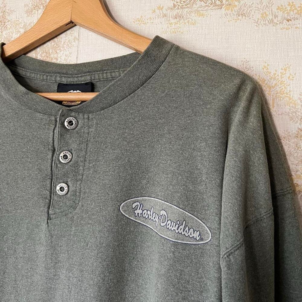 Vintage 90s Harley-Davidson Henley | Milwaukee Sage Green | Size L